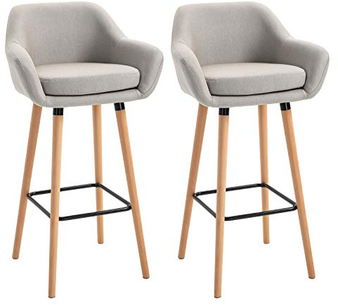 HOMCOM Lot de 2 Tabourets de Bar Design Scandinave Accoudoirs Lin Beige