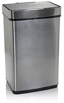 hjh OFFICE 830045 Poubelle automatique avec capteur 60 l CLEAN IV en acier inoxydable argenté avec affichage LED