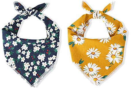 Hundehalstuch, Motiv: Blume, waschbar, Halstuch, Halstuch, Zubehör für mittelgroße und große Hunde, 2 Stück (P-Navy & Gelb)