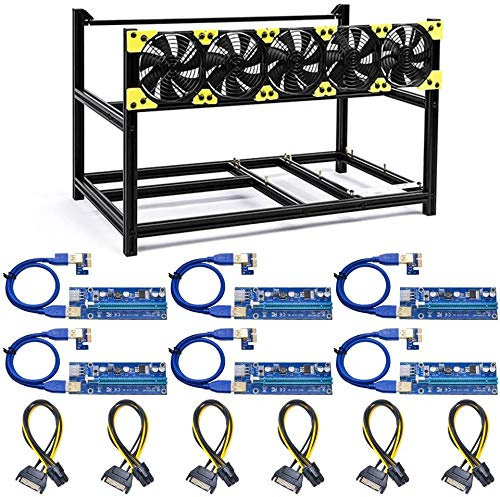 Veddha 6/8 GPU Aluminum Stackable Mining Rig Open Air Frame Case Miner BTC ETH, USB PCI-E 6 PIN Cable (6GPU+5FANS+6Cable)