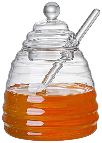 TAMUME 400ML Barattolo di Miele con Coperchio in Vetro, con Cucchiaio di Miele in Vetro