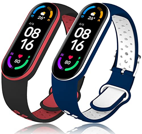 Th-some 2 Piezas Correa para Xiaomi Mi Band 7/Mi Band 5, Silicona Pulseras de Repuesto para Xiaomi Mi Band 6, Reemplazable Suave Bracelet Deportivo Compatible con Xiaomi Mi Band 7/6/5/Amazfit 5