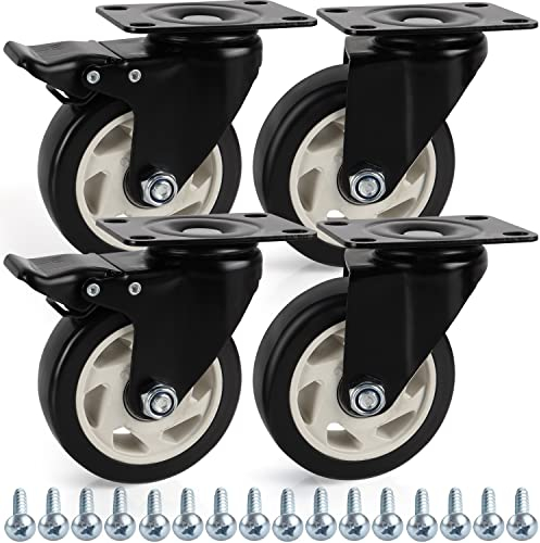 Kurtzy 4 Ruote Girevoli per Carichi Pesanti - Ruote per Carrello da 100 mm in Gomma, Viti, Freni e Piastre Metalliche - Carico Massimo 320 kg - Per Carrelli, Mobili e Banchi da Lavoro