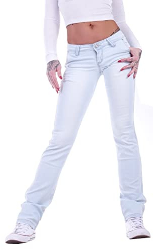 Damen Jeans Gerader Schnitt Straight Leg Hüftjeans Low Waist Blau Batik Damen-Hose-n Jeans-Hose-n Hüft-Hose-n Niedrige-r Leib-Höhe Bund Stretchjeans Stretch-Hose-n Denim Gr Größe Blau-e XS 34