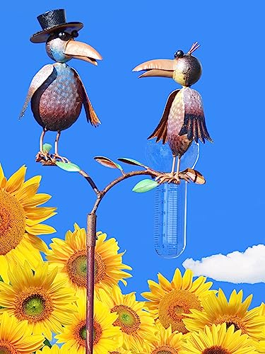 Pommerntraum ® | Regenmesser Niederschlagsmesser Pluviometer Gartenstecker Rostoptik Prof. Dr. Rabe + Gattin - tolle Gartendeko (Rabe + Gattin)