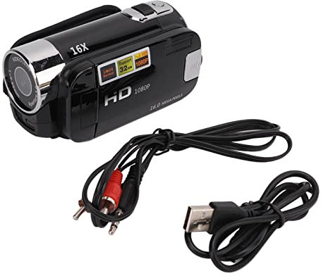 Caméscope Caméra Vidéo Full HD 1080P 16MP, Zoom 16X, Écran LCD 2,7 Pouces, Interface USB, Flash, Rotation 270° (Noir)
