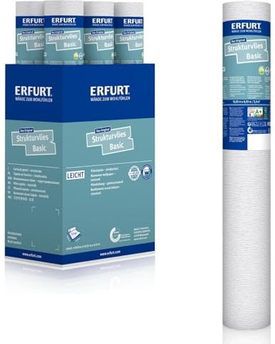 Erfurt Carta da parati in tessuto non tessuto Basic 401, verniciabile, bianca, con struttura, 6 rotoli da 10,05 x 0,53 m