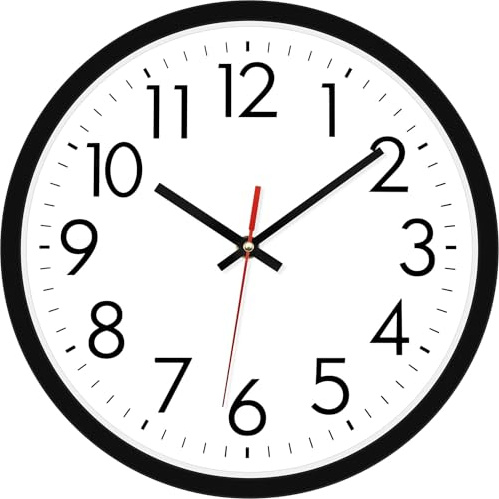 Lumuasky 14 Inch Modern Wall Clock Battery Operated Silent Non-Ticking Large Analog Classic Round Clock for Office, Home, Kitchen, Bedroom, School, Living Room (Black)