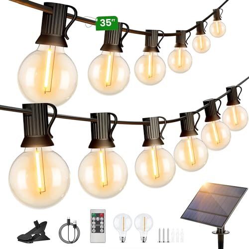 Torkase Guirlande Lumineuse Exterieure Solaire Jardin - Guirlande Guinguette Extérieure 10.6M 15+1 G40 LED Ampoules Blanc Chaud Chaîne Lumiere Exterieur pour Patio Terrasse Fête Mariage