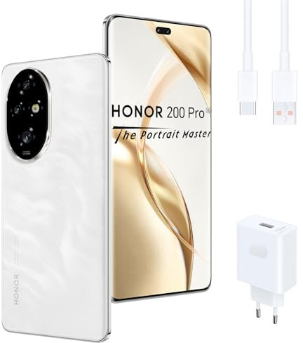 HONOR 200 Pro Smartphone 5G 12GB 512GB, 120Hz 6.78 OLED, tripla fotocamera 50 MP, Snapdragon 8s Gen 3, 5200mAh Batteria, Android 14, Dual Sim, NFC, Bianco