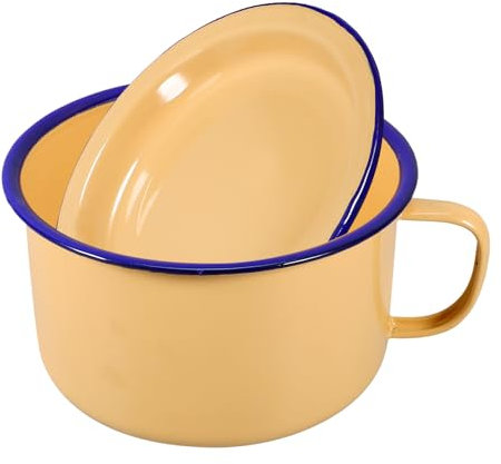 Kichvoe Bol Émaillé Rétro Avec Couvercle - Bol À Soupe Nouilles Riz Pour Usage Quotidien Et Réunions Familiales De Style Chinois Et Léger