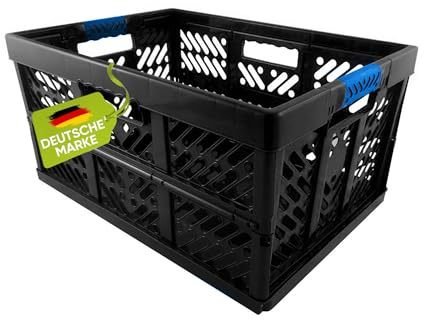 Robust professionell – hopfällbar låda 45 l till 50 kg – hopfällbar låda, låda, korg för förvaring, transport – svart/blå