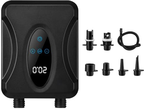 Ailgely Elektrische Pumpe 20PSI, Auto-Off, 2-Stufen Inflation/Deflation, 12V DC Schlauchboot Pumpe mit 6 Düsen, für Paddelboards, Surfkite, Kajak und Schlauchboot