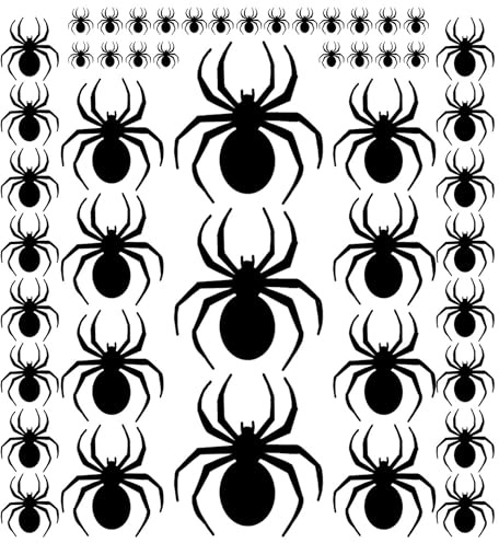 AKH® 30 Pcs Halloween Paper Spider Decorations | 3D Wall Stickers in 4 Assorted Sizes | Halloween Scary Paper Spiders for Home Window Party Room Decor | Double-Sided Adhesive Tabs Included