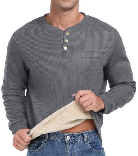 Sailwind Mens Henley T Shirts Thick Sweatshirts for Men Thermal Tops Warm Crew Neck Mens Long Sleeve T Shirt Autumn Winter Mens Tops (Dark Grey, XXL)
