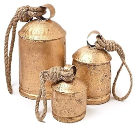 3PCS Brass Vintage Handmade Rustic Door Hanging Cow Bells for Christmas Tree Home Indoor Outdoor Décor