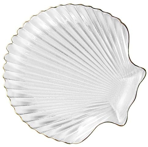 WATIIFUFU Placa De Vidrio Forma De Concha Plato De Desayuno Detalles De Plata Ideal Para Frutas y Postres