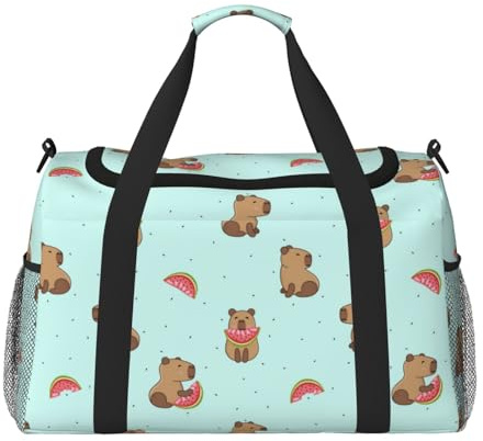 Seesack für Reisen, Wassermelone Capybara Weekender Overnight Seesack, Handgepäcktasche, Turnbeutel für Damen und Herren, persönliche Gegenstände, Reisetasche