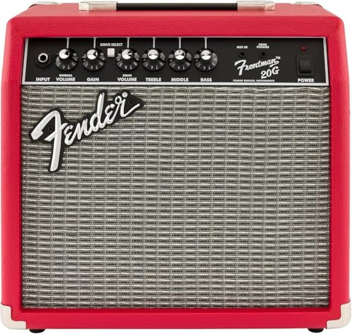 Fender Frontman 20G Electric Guitar Amp, Beginner Practice, 20W, Red | Bedroom practice amp, headphone jack for silent play, drive channel, 3-band EQ, clean and overdrive tones, beginner-friendly