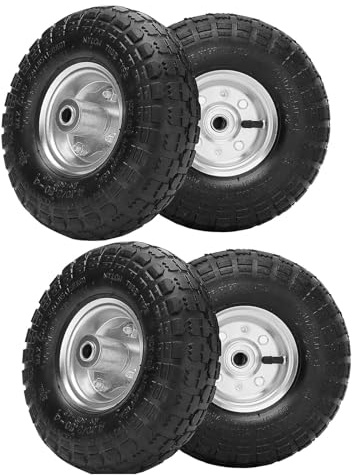 CROWNSHOP 4Pcs 10 Wheelbarrow Wheel Trolley Wheels Replaceable | Puncture Wheels 4.10/3.50-4 Pneumatic Tyre Wheel Metal Industrial Wheelbarrow Trolley Rubber Tire