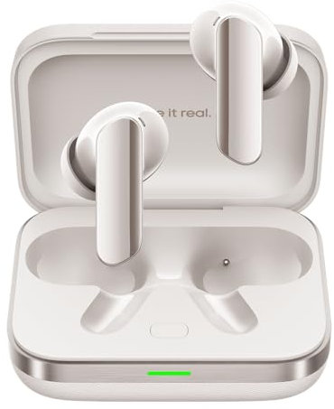 REALME Buds Air 7 Pro Auriculares Inalambricos Bluetooth,Cascos Inalambricos Bluetooth 5.4 con Hi-Fi Estéreo,53dB Auriculares Cancelacion Ruido ENC,IP55 Tipo C,Blanco