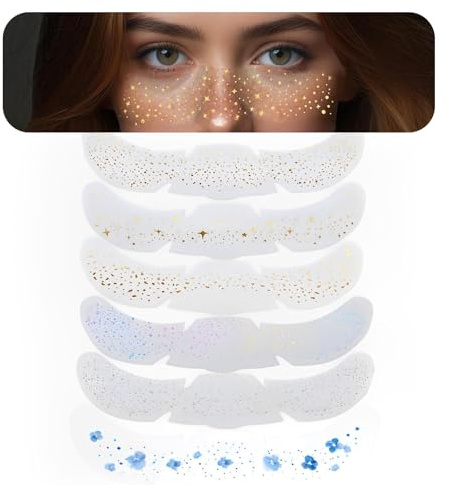 ZMaglorian Tatuajes de pecas con purpurina, 6 unidades, resistentes al agua, estrellas doradas y puntos, tatuajes temporales, festival, pecas, henna pecas