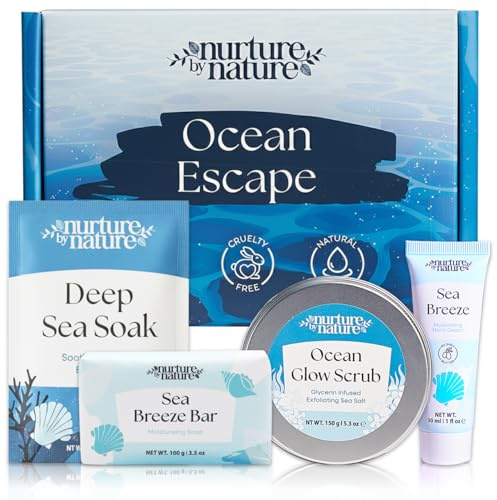 Nurture by Nature Ocean Escape Vegan Bath Gift Set, Body Scrub & Soap