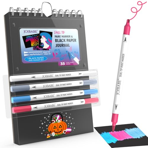 joibabe Malbuch Skizzenbuch mit 4 Acrylic Painting Pens, 35 Blätter Schwarzes Papier, Mädchen, Kinderparty,Geschenk, Kindergeburtstag,Partytüten, Weihnachtsstrümpfe, Adventskalender, Gastgeschenke
