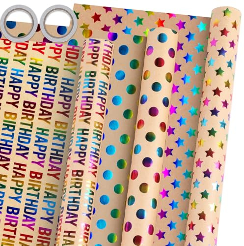 Hianjoo 3 Rollos de Papel de Regalo 43cm*300cm para decoración Fiesta DIY