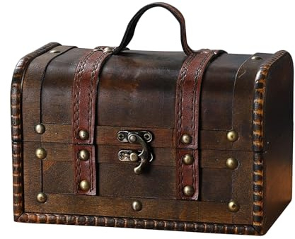 QINGYIWL Mini Treasure Chest Wooden 19.2x12.7x12.4cm Vintage with Lock Storage Treasure Chest for Storage and Decorating for Children's Birthday