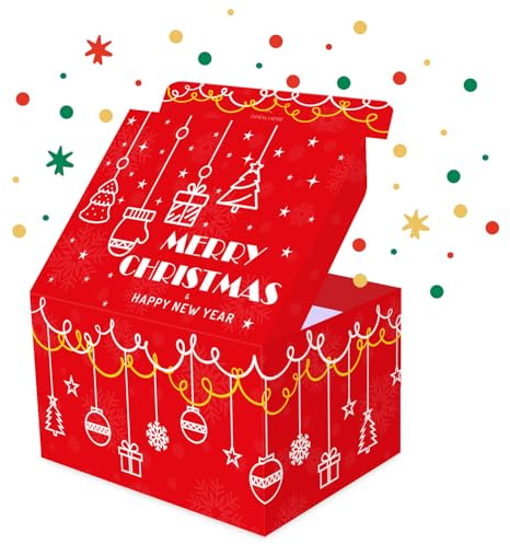 FETTIPOP Weihnachtsgeschenkbox DIY Set, Geschenkbox Explodierende Pop Up Konfetti Box – Lustige Überraschung zum Verpacken von Geld, Gutscheinen und kleinen Geschenken – 18,5 x 14 x 11 cm