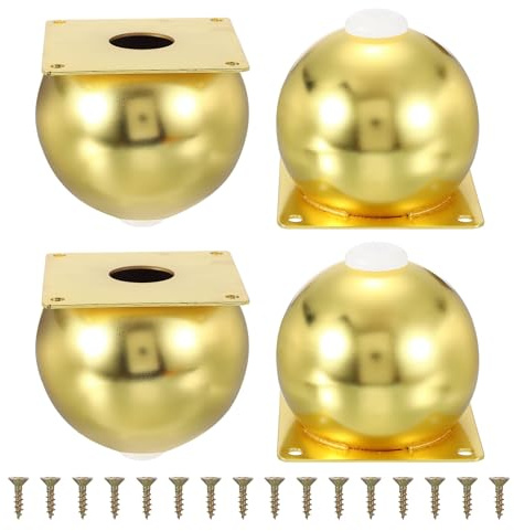 sourcing map Legs for Furniture Set of 4, Heavy Duty Metal Sphere Furniture Feet with Rubber Pads for Dresser, Sofa, Tables, Bed and Cabinet(3.94/100mm, Gold)