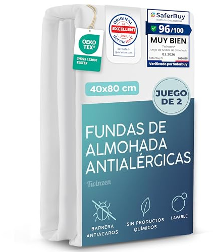 Twinzen - Milbenbezug Kissenschoner 40x80cm - Anti Milben - Encasing | Oeko-Tex zertifiziert · mit Reißverschluss · 2er Set · Bettwanzen · Allergie Bettwäsche · Atmungsaktiv · Waschbar 95°C