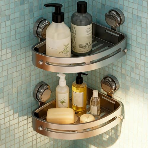 qokeeu Ripiano Angolare Per Doccia,2 Pezzi Supporto Senza Fori - Ripiani Doccia Angolari Con Ventose Forti - Per Bagno Casa Appartamento Hotel Shampoo Spugna Sapone Bagnoschiuma Articoli Igienici