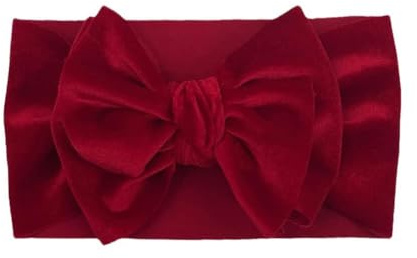 Red Baby Girls Bow Headbands Stretchy Velvet Hair Bows Headbands Solid Color Wide Turban Knotted Big Bow Elastic Hairbands Headwraps Hair Accessories for Newborn Infant Toddlers
