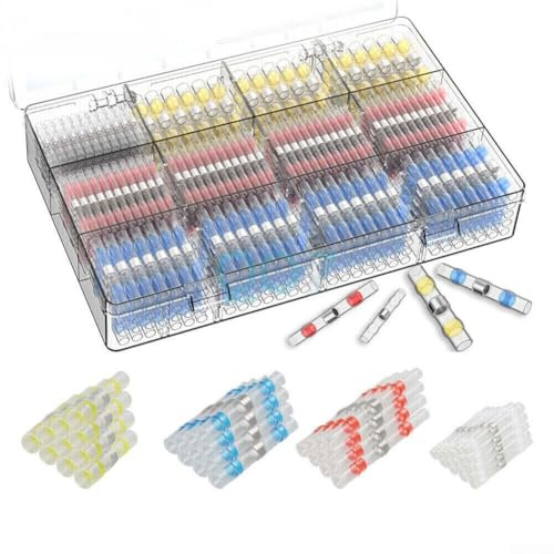 Gdfnmogo Kit de 200 manchons thermorétractables avec rapport de rétrécissement de 2:1 – Manchons de soudure scellés isolés en polyéthylène pour connexion de fils et câbles (rouge/bleu/jaune/blanc)