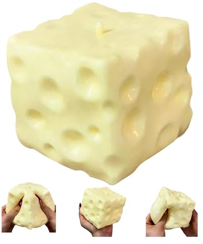 Balle Anti-Stress au Fromage pour Adultes et Enfant, 7x7x7cm Jouet Fromage Cube À Modeler par Compression, Yellow Rebounding Sensory Cheese Stress Ball pour Enfant Et Adulte