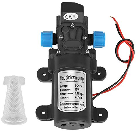 Selbstansaugende Mini-Membran-Wasserpumpe DC 12V 45W tragbar Low Noise 4L/min Flow Black mit Filter für Auto Boot Garten