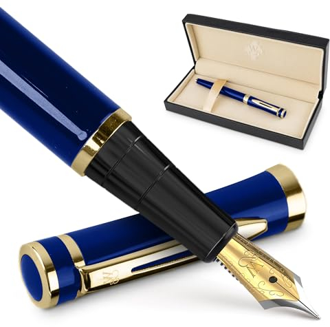 Wordsworth & Black Füllfederhalter-Set, mittelgroße Schreibfeder, enthält 24 Tintenpatronen und Tintennachfüll-Konverter, Geschenketui, Tagebucheintrag, Kalligrafie, gleichmäßige [Kaiserliches Blau]