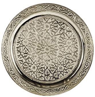 Orientalisches Messing-Tablett Mehdia edel aus Messing in Silber 30 cm