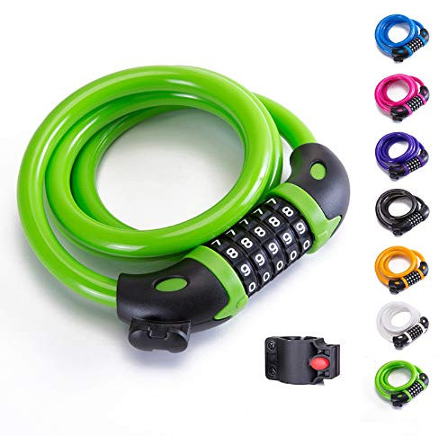 Bike Lock Bicycle Lock Chain ，5-Digit Combination Lock Core Steel Wire Bike Lock Security&Portable Bicycle Locks,1.1m x 1/2 inch (Green)