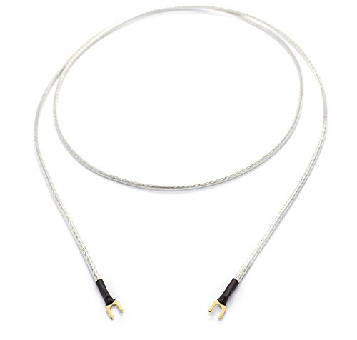 Selected Cable 4m Erdungskabel für Plattenspieler Phonogeräte und Mischpulte mit Masseanschluß inkl. vergoldeter Gabelschuh Masseleitung transparent silber Geflechtschirm 400cm