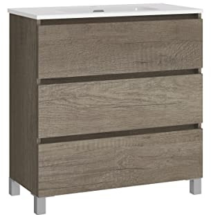 Baikal Set di mobili da bagno LESI. Composto da mobile con gambe e lavabo in ceramica. Tre cassetti. Melamina 16 mm. Mobile montato. Profondità 39 cm 70 cm Nebraska