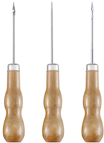 kdjsic Scarpe con Manico in Legno Che riparano Le Scarpe in Pelle con punteruolo Strumento per calzolaio da Cucire Riparazione Artigianale Fai-da-Te Cucitrice a Mano Gancio Curvo Dritto