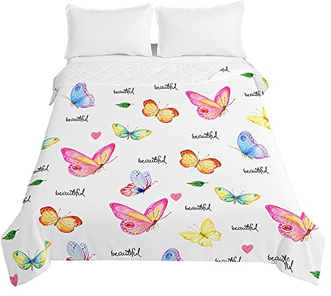 Surwin Trapuntino Copriletto Trapuntato Primaverile Estivo,Stile Moderno,Trapuntino in Morbida Microfibra con Farfalla 3D Leggero Coperta Letto Singolo Matrimoniale (Bella Farfalla,130x150cm)