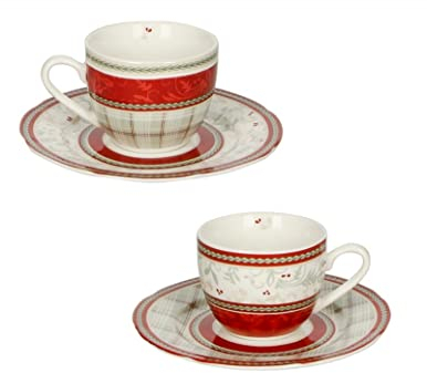 Brandani 52373 Tazzina Caffe Connubio Set 2 Pezzi Porcellana, cm d 13x6h, tazzina cm 6,5, 80 ml, Forno, Freezer, Lavastoviglie, Microonde