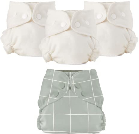 Esembly Cloth Diaper Bundle Set, 3 Organic Absorbent Inners and 1 Waterproof Recycled Diaper Cover, Reusable Washable Diapers with Snap Closure, Size 2 (18-35lbs), Lattice