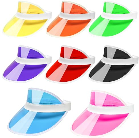 8 st unisex 80-tal stil retro neon solskydd kvinnor plast visir retro solhatt för golf, sport fin klänning, 6 färger, one size