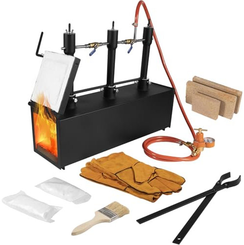 Portable Triple Burners Propane Forge, 3 Burners 2700℉ Blacksmithing Gas Forge, DFPROF3+1D Large Capacity Square Propane Burner Forge with V-Bit Tongs & Gloves for Farrier, Knife and Tool Making