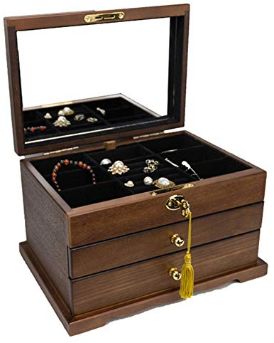 Extra große Schmuckschatulle aus Holz, Schmuckschrank, Schrank, Spiegel, Aufbewahrungskoffer, Schmuck, Rüstung, Korb, Halsketten, Ohrringe, Haken
